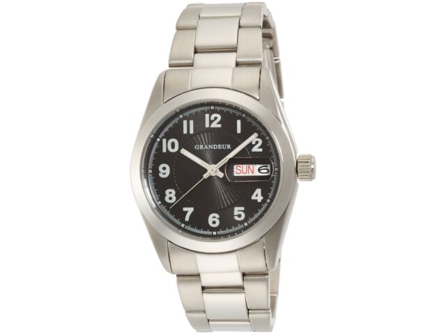 GRANDEUR Watch GSX052M3 Men's Silver Stainless Steel Band, Case Day/Date NEW