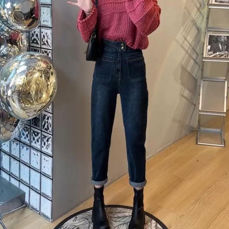 Юбка деним 2024 в стиле ретро с высокой талией и широкими штанинами с необработанными краями для весны и осени