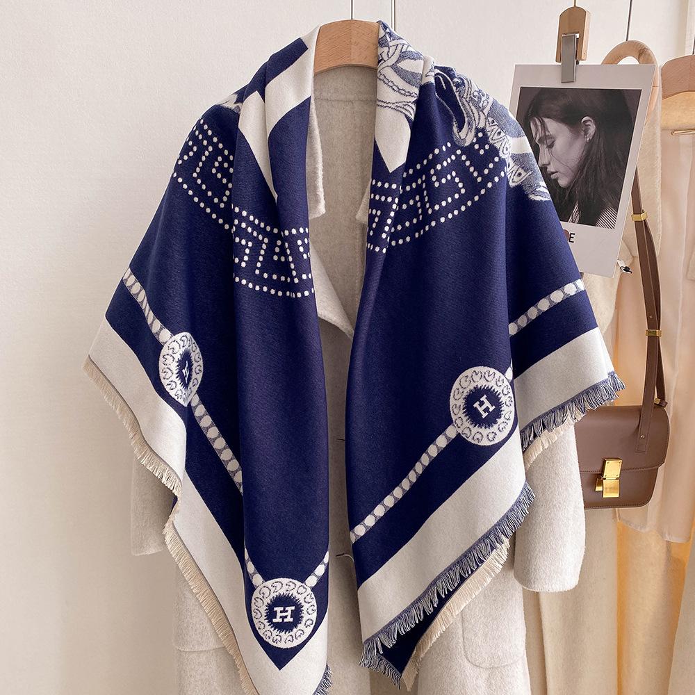 Winter New Imitation Cashmere Scarf High-end Women's Warm Square Scarf Red Cashew Jacquard Cape Shawl