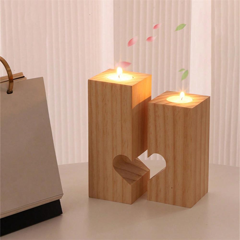 1pc Love Shaped Candleholder Mother's Day Wooden Heart Shaped Small Wax Candleholder Solid Wood Romantic Gift Aromatherapy Base