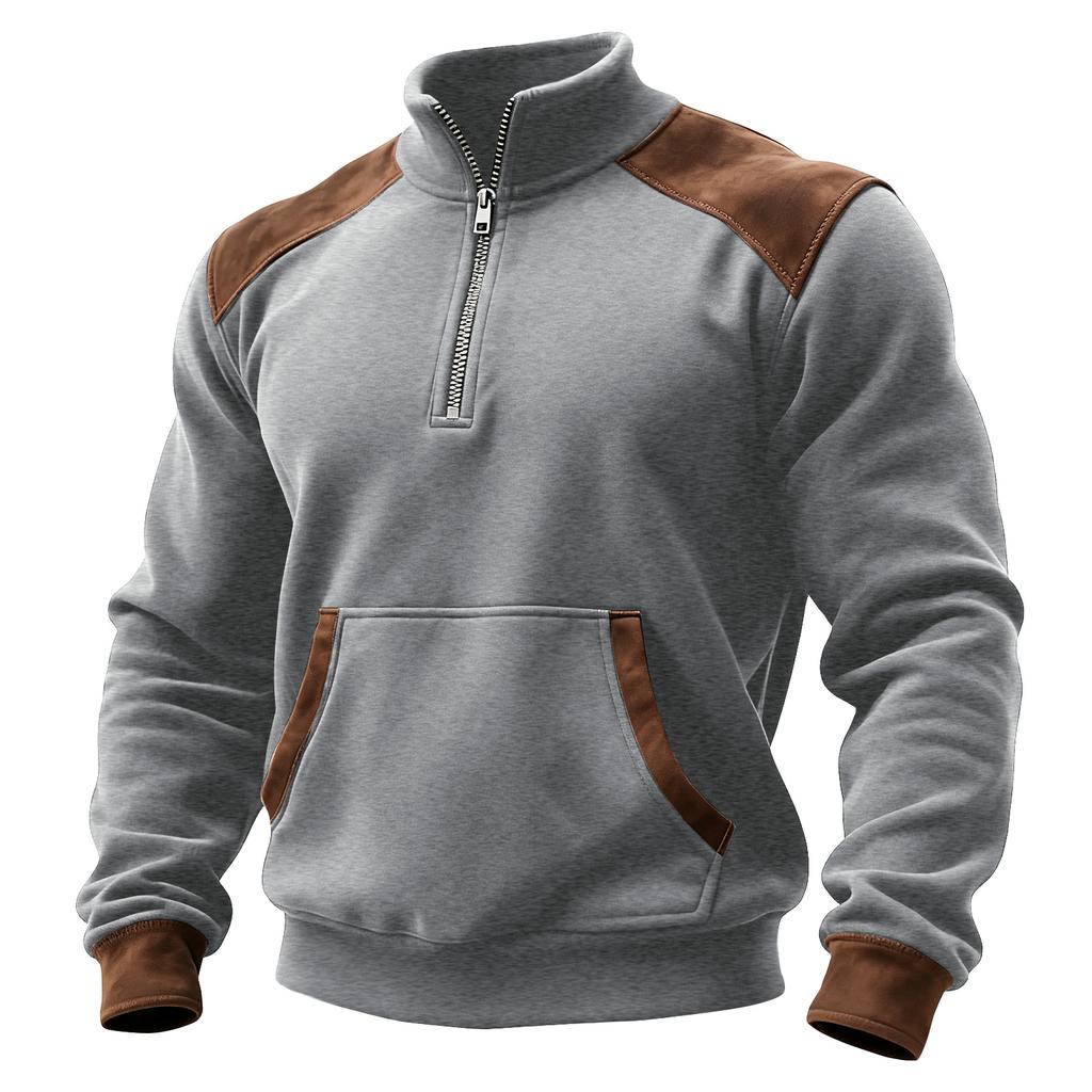 Мужской свитшот колор-блок на молнии до середины, со стойкой, спортивный, большого размера, повседневный свитшот со стойкой