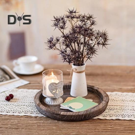 Подставка для тарелок из дерева, подставка для свечей, круглый деревенский декоративный столик в центре, побеленный деревянный поднос для чайных свечей