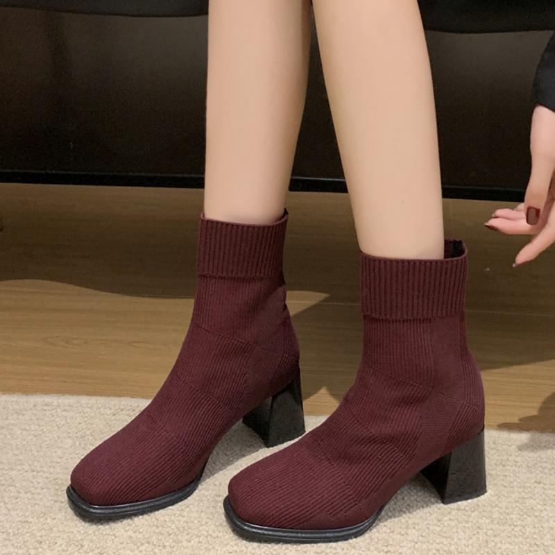 Массивные женские ботильоны-носки, вязаные элегантные туфли на среднем каблуке, тренд 2025 года, зимние новые брендовые дизайнерские туфли-лодочки в готическом стиле Botas De Mujer