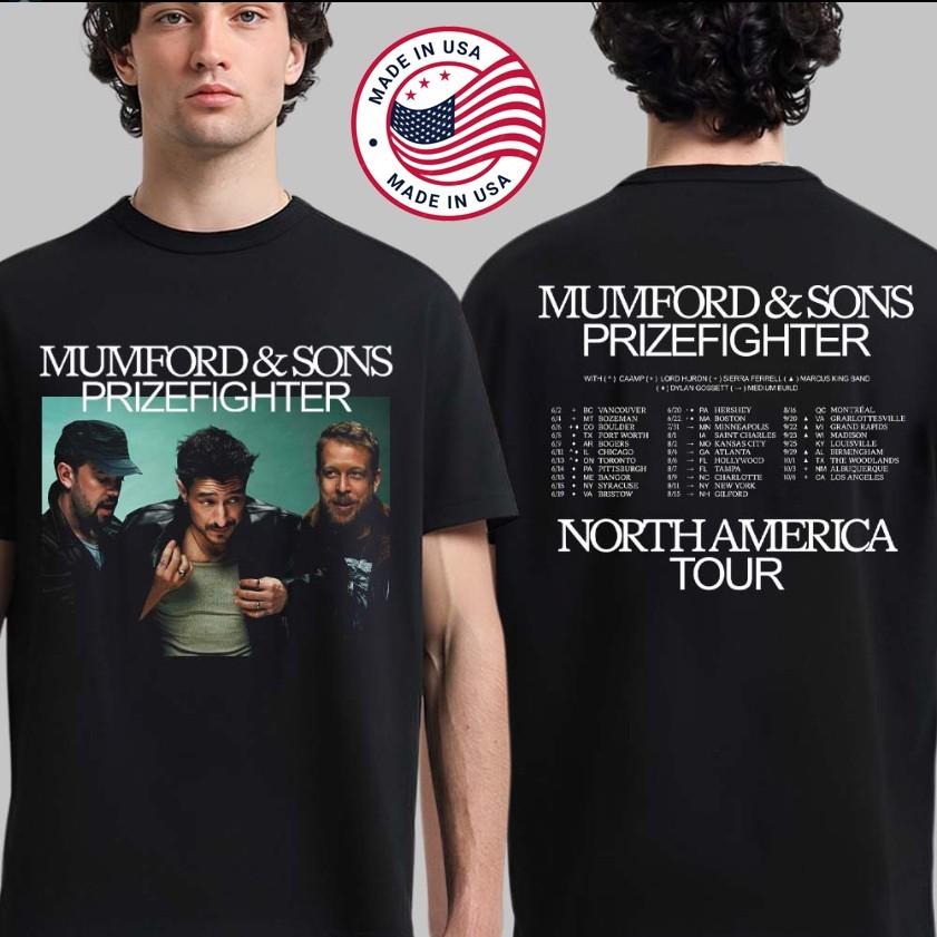 Mumford amp Sons Prizefighter Североамериканский тур 2026 Городские Даты 2-сторонний Футболка Унисекс Футболка