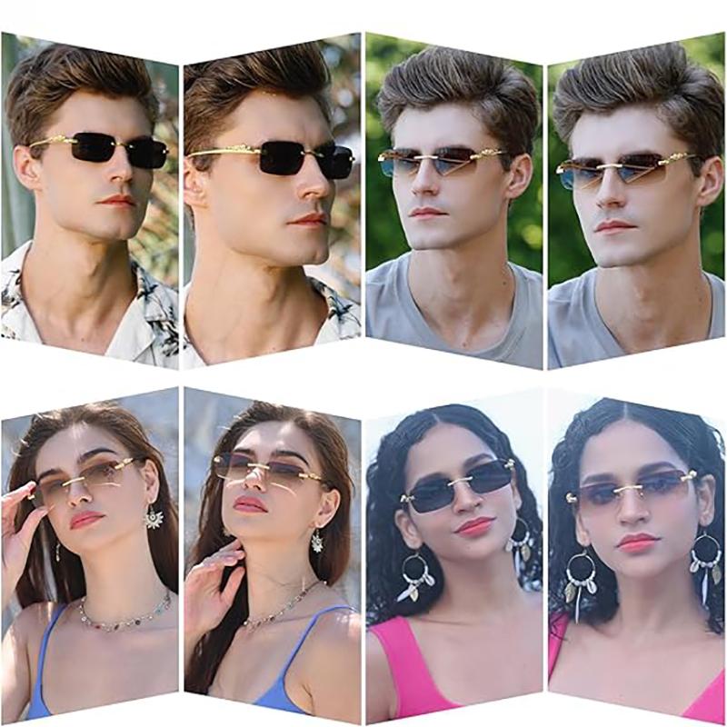 Солнцезащитные очки без оправы в форме прямоугольника с металлическим градиентом и леопардовым принтом, модные солнцезащитные очки без оправы с тонированными стеклами для женщин и мужчин