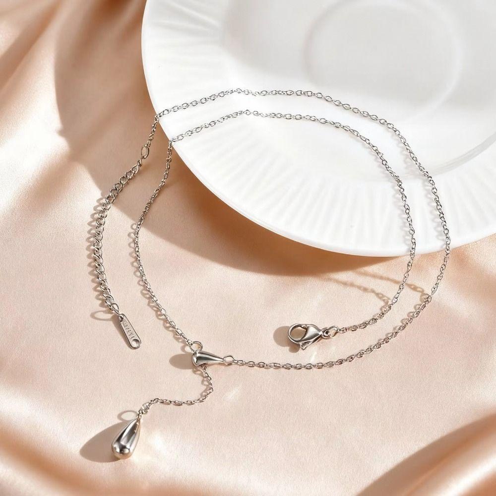 Y-shaped Water Drop Tassel Necklace Titanium Steel Collarbone Chain Metal Necklace  Jewelry Gifts