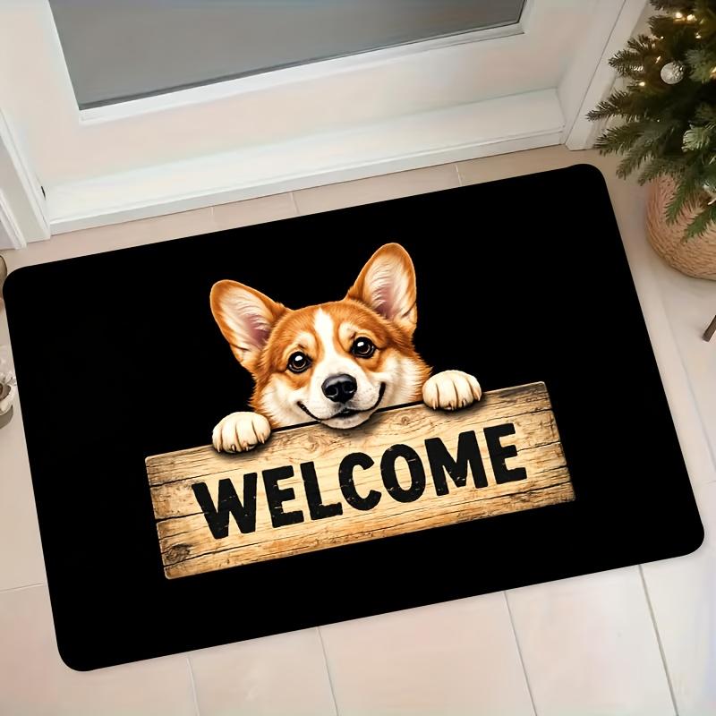 1pc Corgi Welcome Mat Suitable for Bedroom, Bathroom & Foyer - Non-Slip Absorbent Flannel with Corgi Dog, Machine Washable Soft, Black Base Suitable f