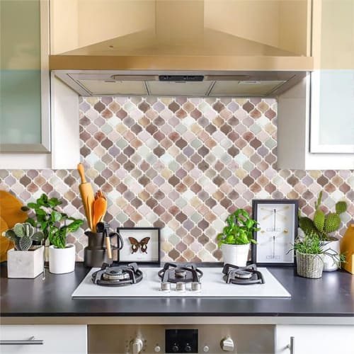 Golspia Moroccan Tile Stickers for Kitchen, Waterproof, Beige, 10 Sheets