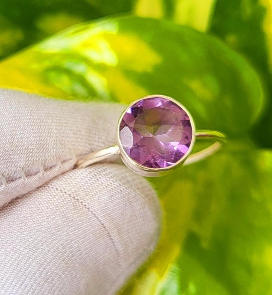 Кольцо из стерлингового серебра 925 пробы с натуральным круглым аметистом, размер 8, подарочное кольцо