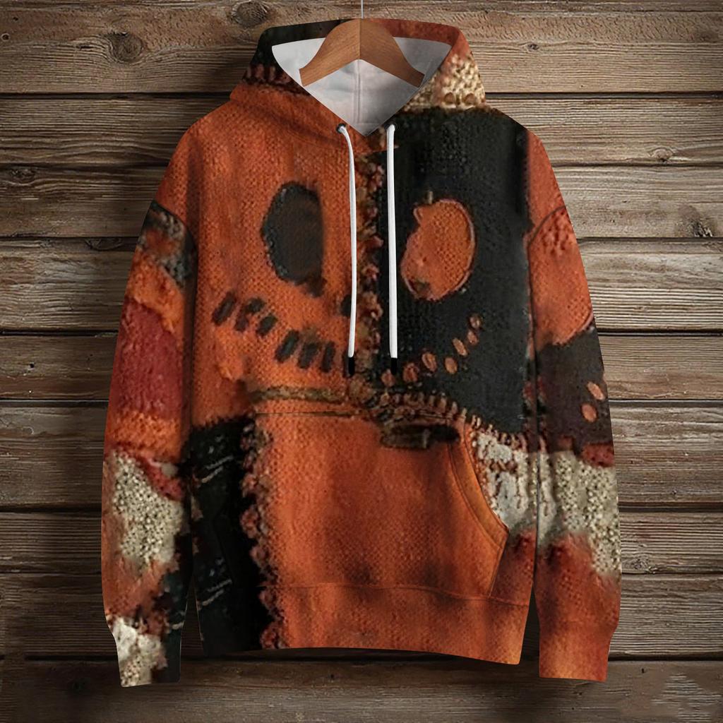 Женский модный пуловер с длинным рукавом, толстовка с капюшоном и карманом, с принтом на Хэллоуин