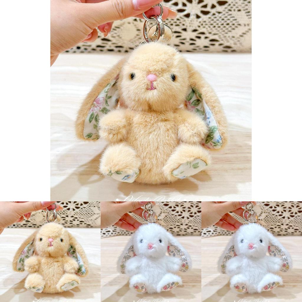 Плюшевая брелок-заяц сидящий с вышитыми цветами для милого коллекционного подарка