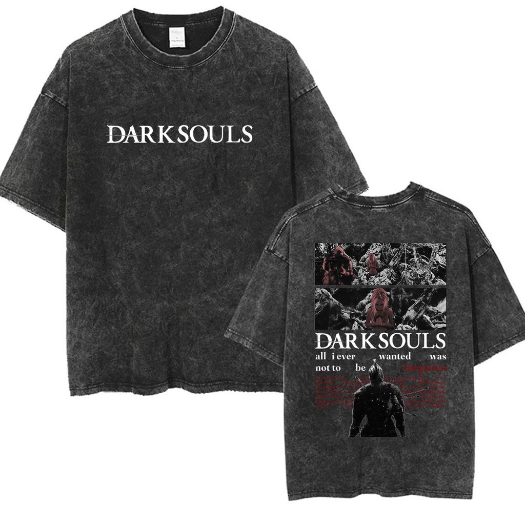 Vintage Washed Dark Souls Artorias The Abysswalker Grim Graphic T Shirt Unisex Game Player Fans Short Sleeve Tshirts Streetwear