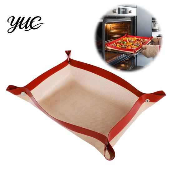 Professional Pastry Making Surface Silicone Baking Mat with Snap Locks, Convertible Nonstick Fiberglass Sheet, Heat Non Slip Kneading for Bread
