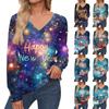 Women's Fashion Casual Long Sleeve Christmas Printed V- Neck Sweater Top