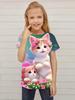 Blue Cute Cat T Shirt For Girl Tops Costumes Summer Children's T-shirts Clothing Kids Shirt Boy Cartoon Casual Girls T Shirts
