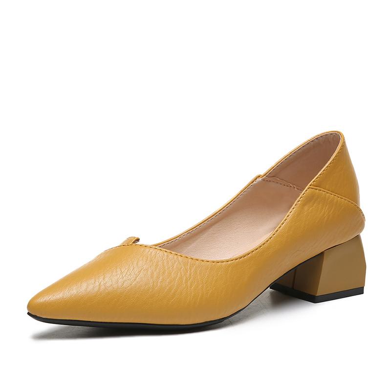 Модные туфли-лодочки Женская обувь на низком толстом каблуке с острым носком Женская обувь на платформе Мягкая кожаная обувь для офиса 2024