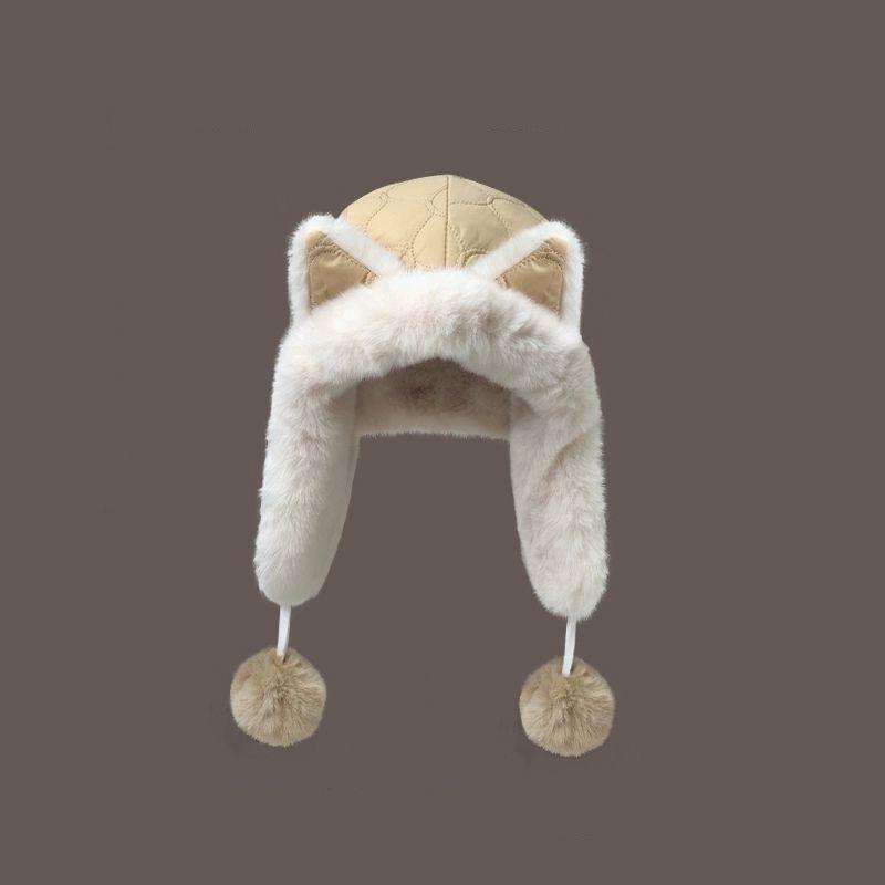 Women's Winter Plush Fox Ear Hat – Thick, Lined, Warm, Versatile, and Protective Lei Feng Style