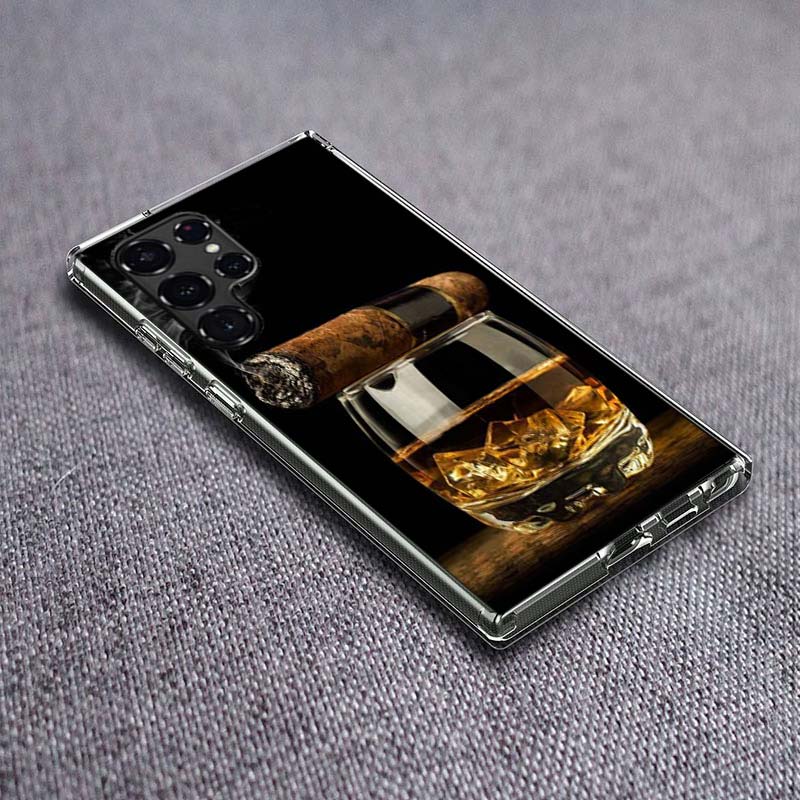Прочный Чехол для Телефона с Виски и Сигаретами для Samsung Galaxy S24 S23 S21 S20 FE S22 S26 Ultra S25 Edge S10 Plus Прозрачный ТПУ