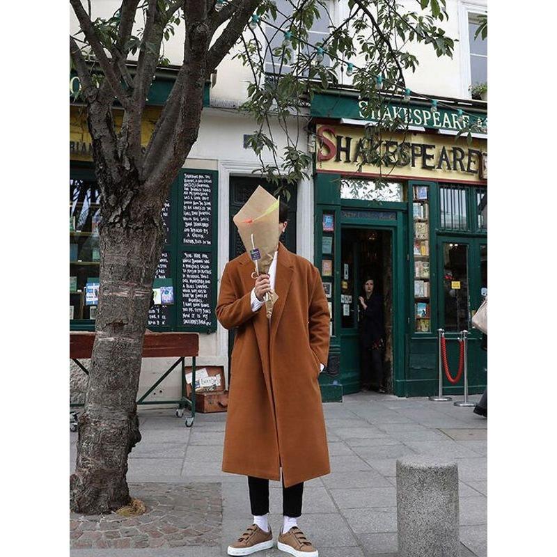 Пальто мужское шерстяное, утолщенное, из хлопка, средней длины и британской вязки, однотонное, водолазка, тренчкот для мужчин