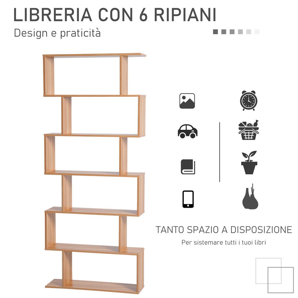 Bookcase, 6 Tier Shelf S Shaped Bookshelf, Storage Unit, Display Shelf for Living Room, Bedroom, Home Office, Plant, Maple