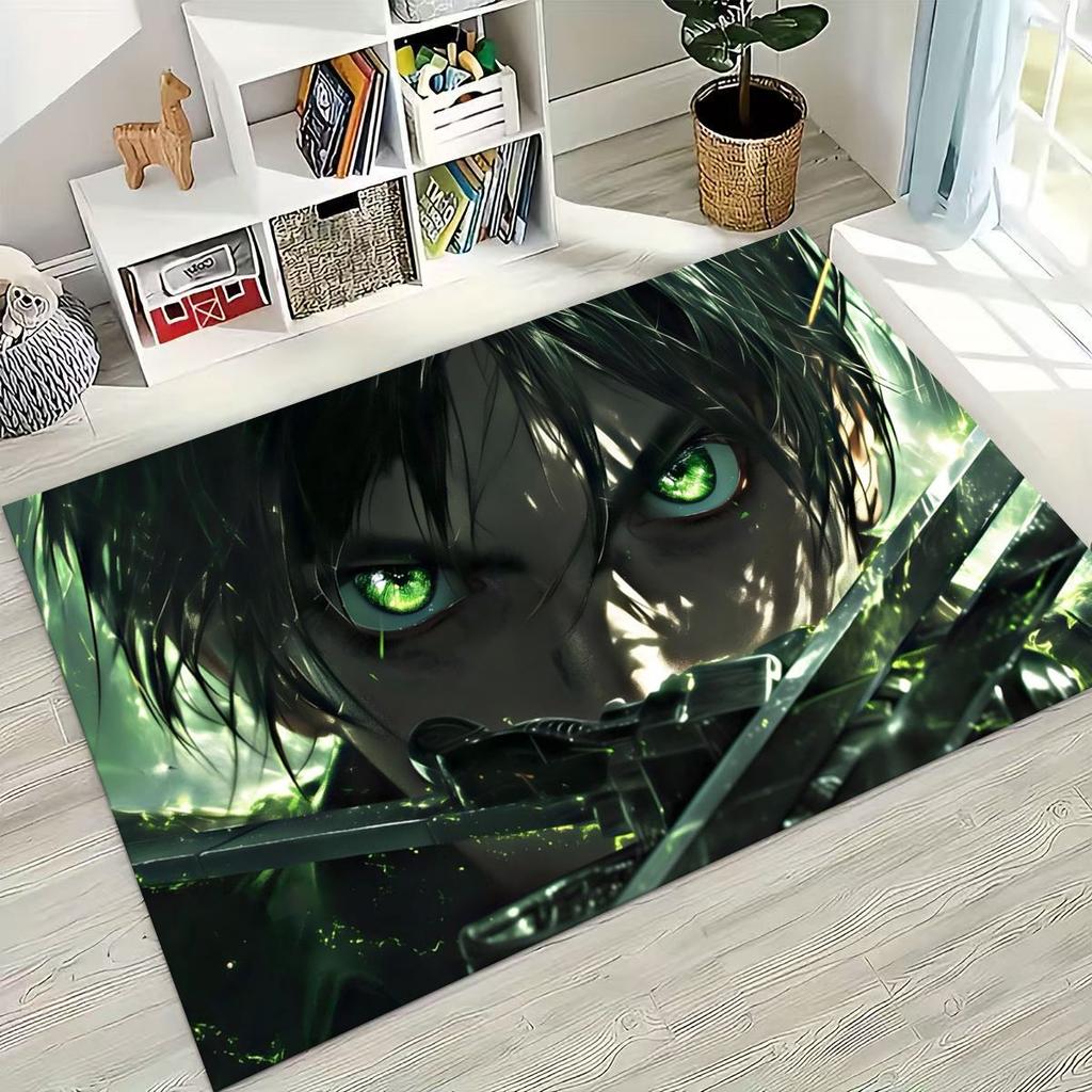 Anime Attack On Titan Eren Mikasa Cartoon Rug for Bedroom Living Room Sofa Home Doormat Decor,Kids Play Non-slip Floor Mat Gift