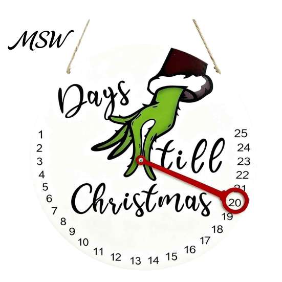 Christmas Holiday Decoration Countdown Calendar, Reusable Days Until Door Hanging Sign, Wooden Advent Calendar Vintage Round Wreath Hanger for