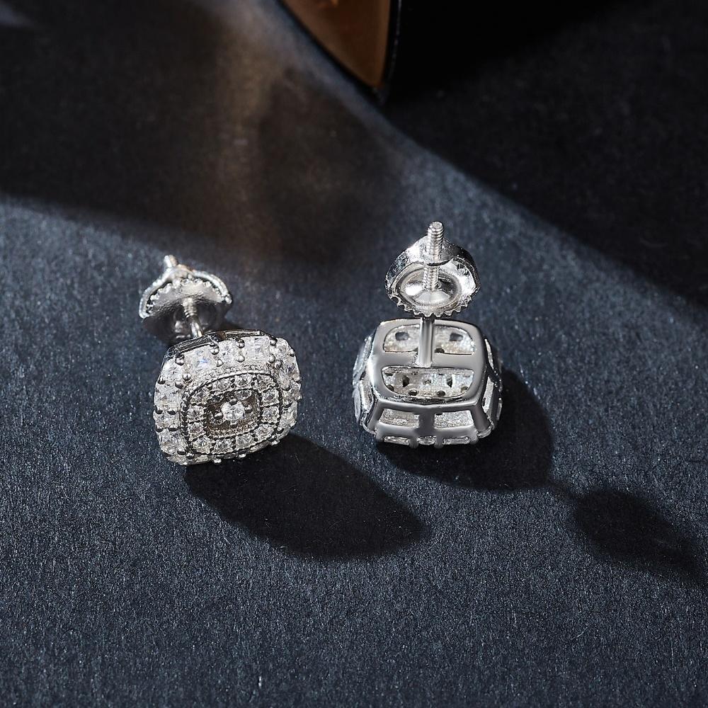 Unique Round Rectangle Moissanite Earrings 925 Silver Fashion Jewelry Stud Earrings for Women