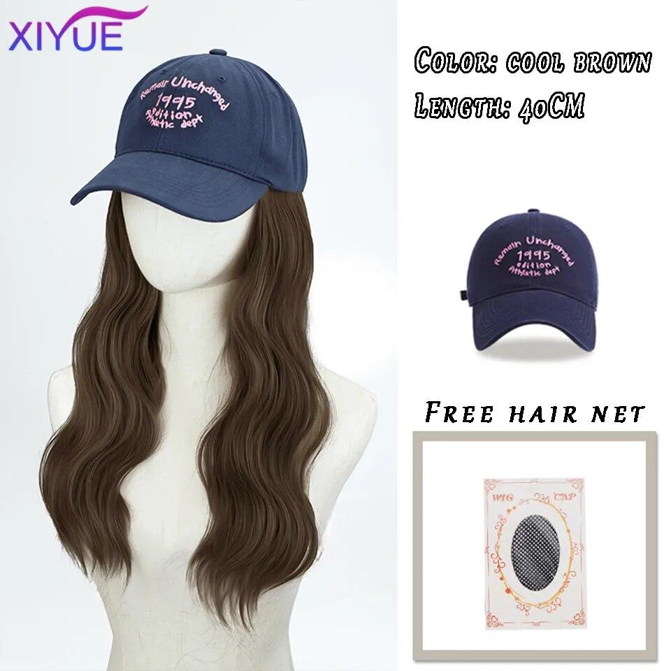 Шляпа, парик, женские длинные волосы, цельный, женская мода, ленивые, слегка вьющиеся волосы, бейсболка, парик, полное покрытие головы