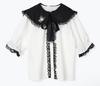 [USED] Sanrio Kuromi Collared Frill Lace Blouse Short Sleeve Shirt Sickly Dreamy Kawaii White Gothic Lolita