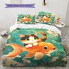 Cat and Fish Pattern Bedding Quilt Set  Home Decoration  Gift (1 * duvet cover + 2 * pillowcase  without core)
