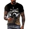 Смешная футболка с 3D-принтом енота для мужчин, милые футболки с рисунком животных, летняя мода, повседневные футболки с круглым вырезом, свободные с короткими рукавами