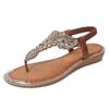 IELTS Run Large Size Hollow, Flat Bottom Rhinestone Sandals, Bohemian Comfort Women's Shoes Summer-A