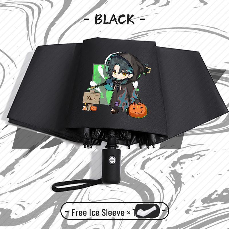 Зонт Genshin Impact Automatic складной с защитой от ультрафиолета для учеников начальной школы - устойчив к ветру, подходит для использования в солнечную и дождливую погоду