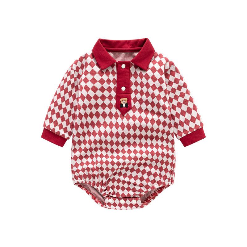 Boys Girls Plaid Onesie Newborn Long Sleeved Romper Soft Comfort Newborn Clothing