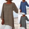 Plus Size Women Solid Color Linen O-Neck Long Sleeve Irregular Tunic Top T-Shirt