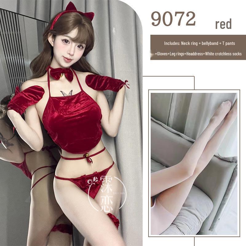 Mi Lian Милое нижнее белье для девочек-кошек: Костюм горничной на подтяжках из бархата