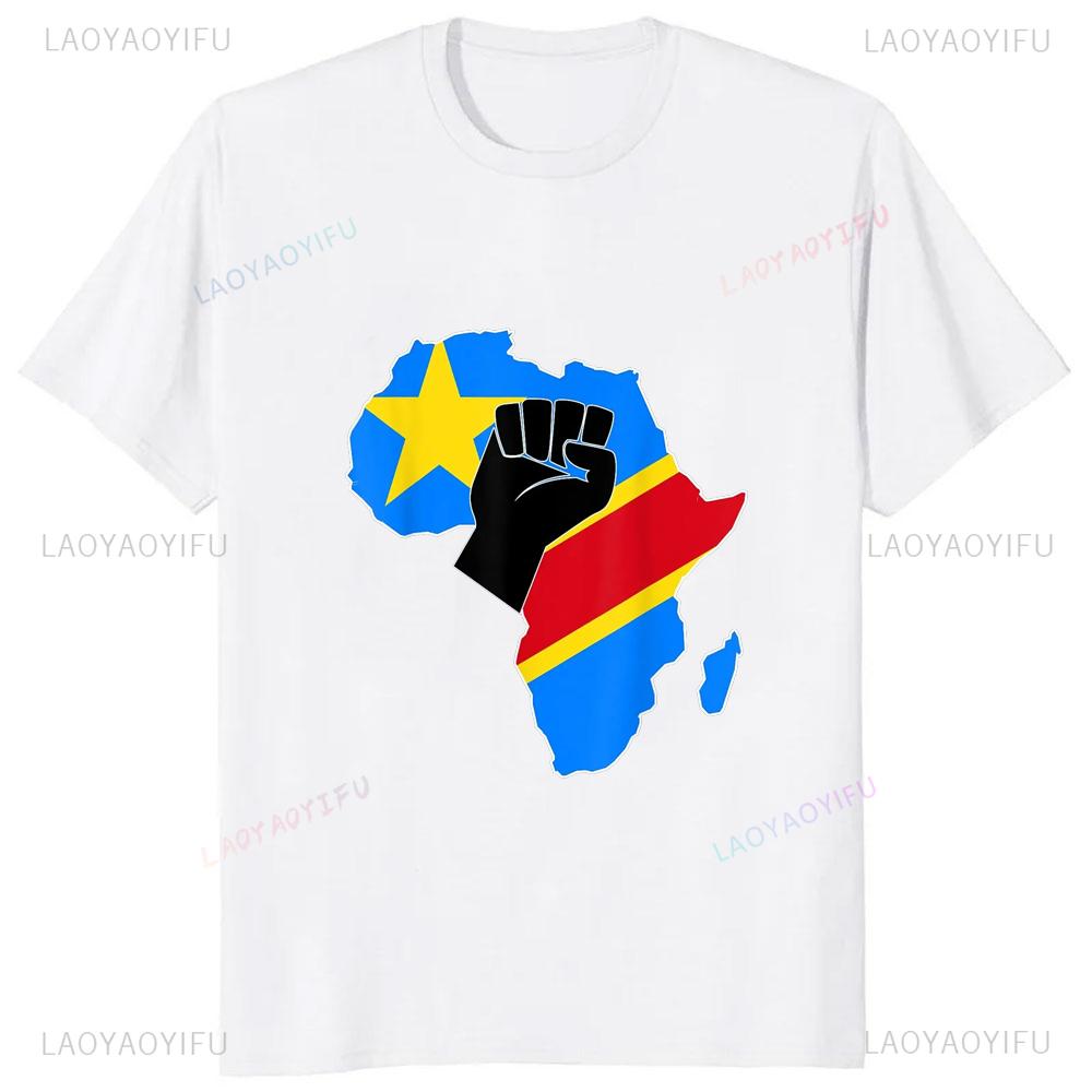 Love Democratic Republic of Congo Flag in Africa Map T-Shirt Casual Fashion Streetwear Harajuku Cotton Tshirt Hip Hop Tees