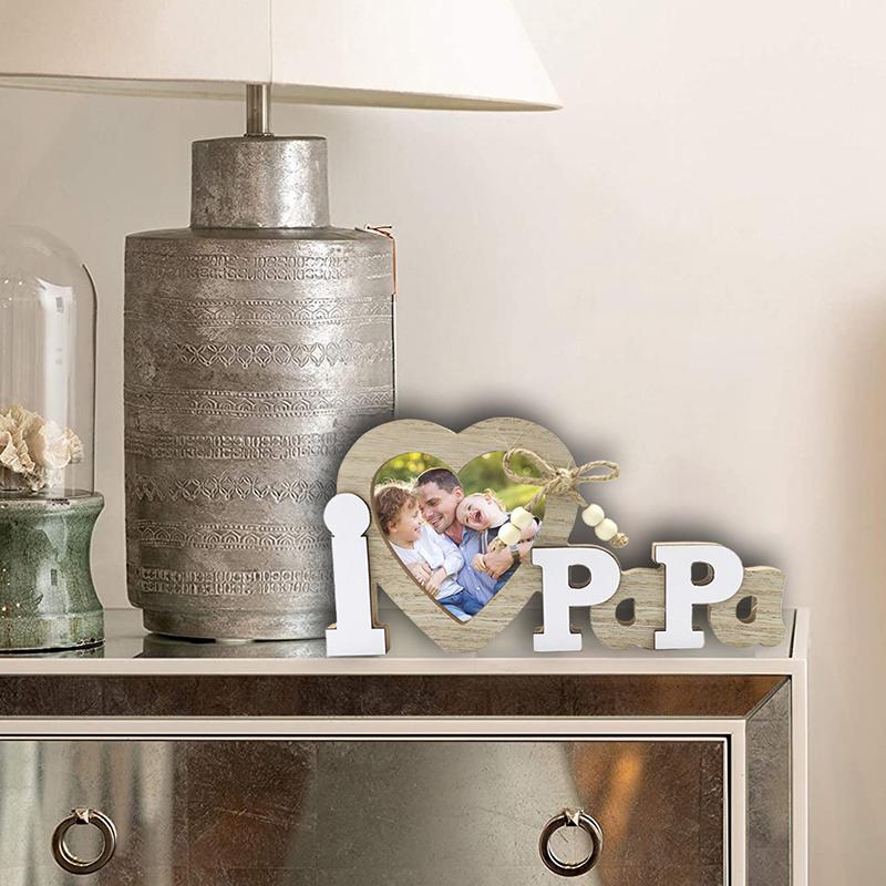 Letter Heart Photo Frame Wooden English Letter Photo Frame Dad Papa Mum Pattern Picture Frame