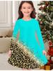Girls' Autumn and Winter Fashion Dress, 3D Leopard Print Print Round Neck Long Children's T-shirt Dress, Casual Versatile, Christmas Clothing