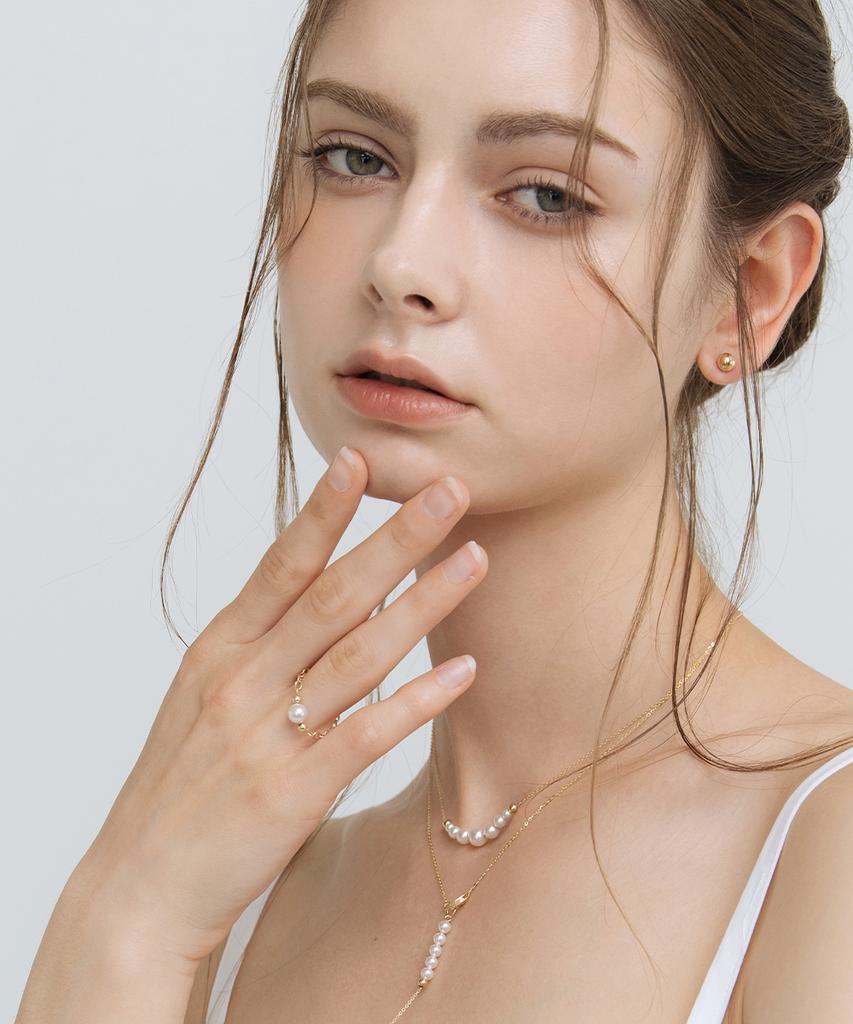 Mcel 14K Изящное Золотое Кольцо-Цепочка с Жемчугом Swarovski