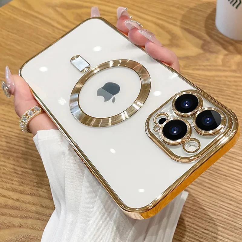 Роскошный модный чехол Magsafe с покрытием для iPhone 15 14 13 12 11 Pro Max Plus, противоударная задняя крышка с магнитной беспроводной зарядкой
