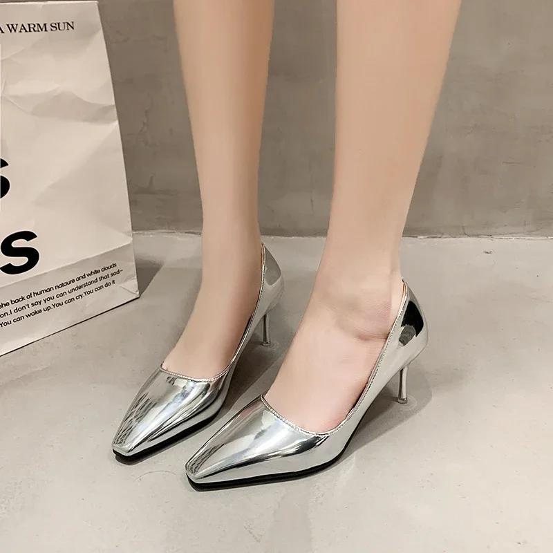2024 High Heel Thin Heels Pumps Office & Career Slip-on Shoes Female 2024 Hot Sale Spring/autumn Metal Decoration Solid Pumps