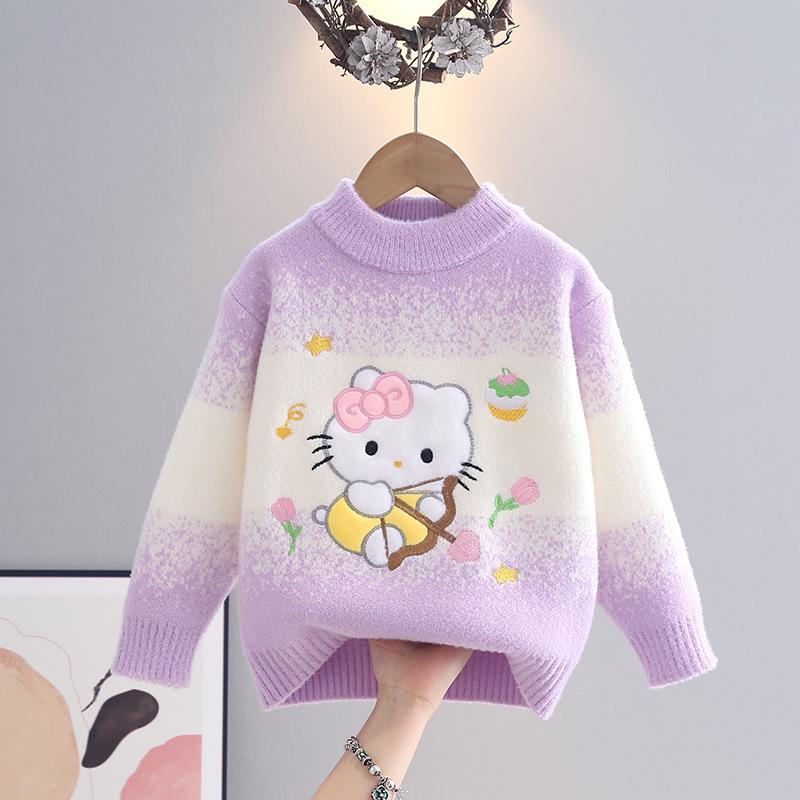 Girls' Cartoon Winter Sweater - Stylish Knitwear for Medium and Large Children