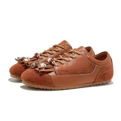 Повседневные замшевые кроссовки женские из натуральной кожи весенне-осенние лоскутные с круглым носком женские легкие балетки спортивная обувь ручной работы