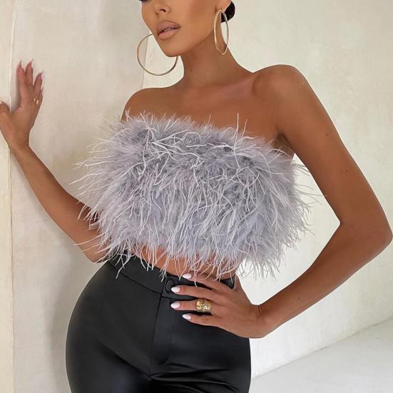 Вечерний укороченный топ, сексуальный пушистый прикосновение кожи, женская камзол без рукавов с открытыми плечами, ночная праздничная одежда