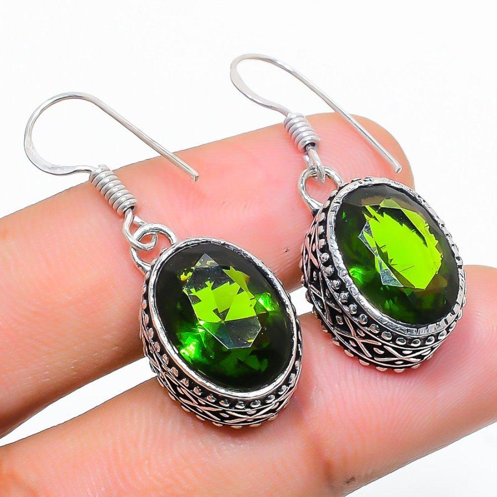 Natural Peridot Gemstone Handmade 925 Sterling Silver Gift Earring 1.42" J1s36