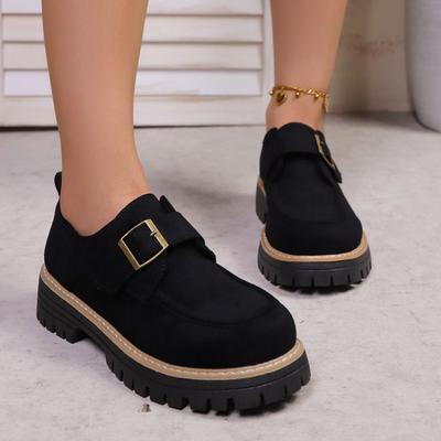 Туфли-одинарки на толстой подошве и платформе с крупной пряжкой, женские, в стиле ретро, ленивые кеды, wish