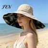 Reversible Tropical Print Sun Hat Women Summer Hat, Wide Brim Double Side Beach Portable for Outdoor Activities with Adjustable Lace, Windproof