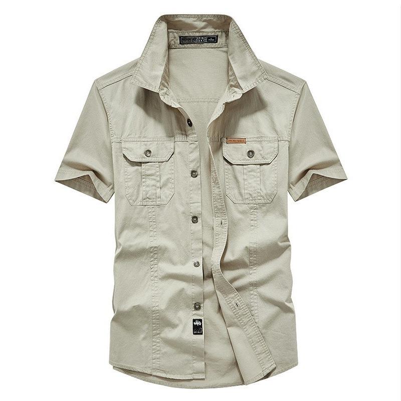 Мужская рубашка из 100% хлопка, однотонные рубашки-карго с несколькими карманами, модные уличные повседневные рубашки с короткими рукавами для мужчин, новые большие размеры M-8XL