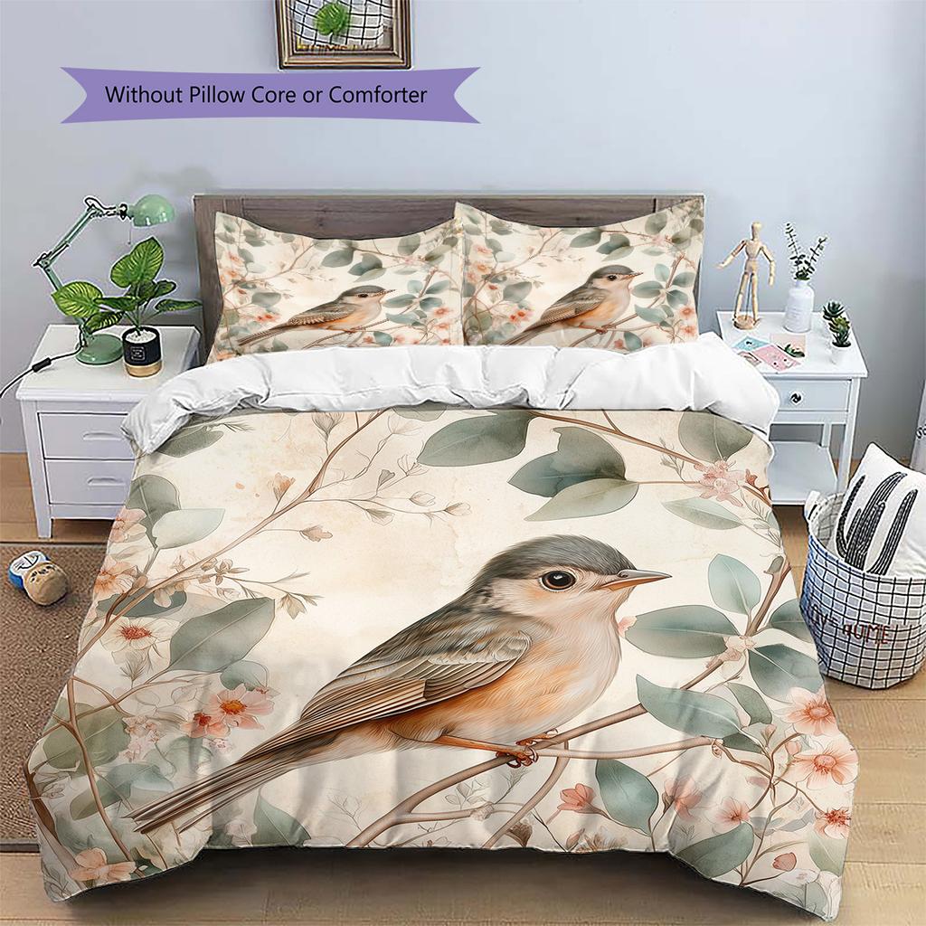 Branch Bird Pattern Bedding Quilt Set Home Decoration Gift (1 * duvet cover + 2 * pillowcase, without core)
